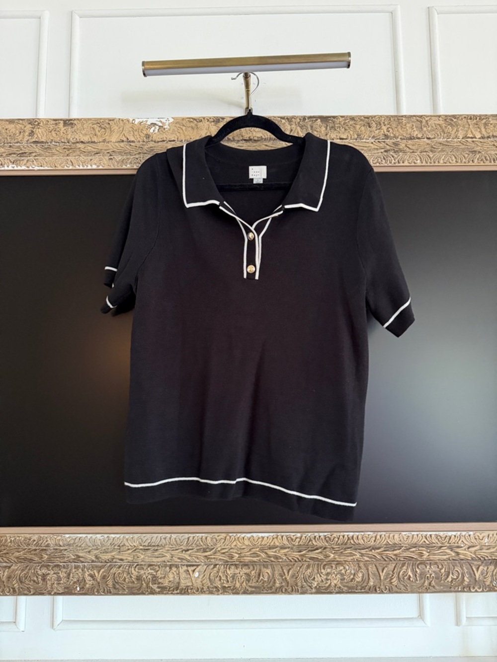 a new day Black Polo Top with White Piping